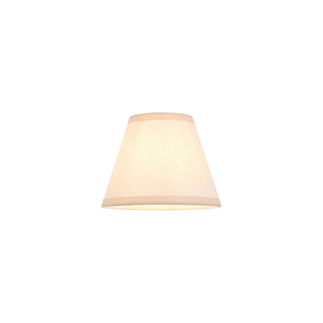 Endon Brockbury 16cm tapered lamp shade in vintage white cotton mix with almond white taped edge, shown on a plain white background.