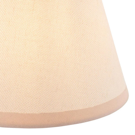 Close-up of the Endon Brockbury 16cm tapered lamp shade in vintage white cotton mix, showing the woven texture and contrasting almond taped edge.