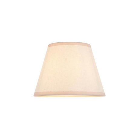 Endon Brockbury 20cm tapered lamp shade in vintage white cotton mix with an almond white taped edge, shown on a plain white background.