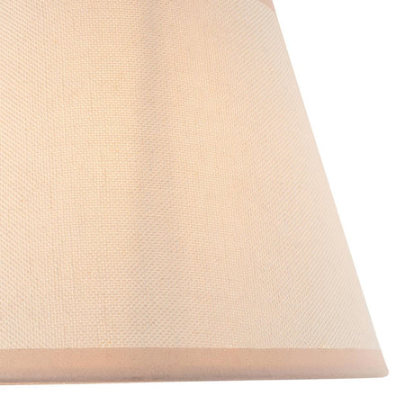 Close-up of Endon Brockbury 20cm tapered lamp shade in vintage white cotton mix with a subtle almond white taped edge along the bottom rim.