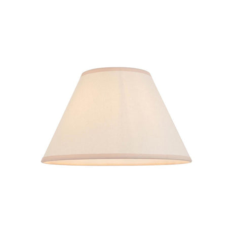 Endon Brockbury 30cm tapered lamp shade in vintage white cotton mix with an almond white taped edge, shown on a plain white background.