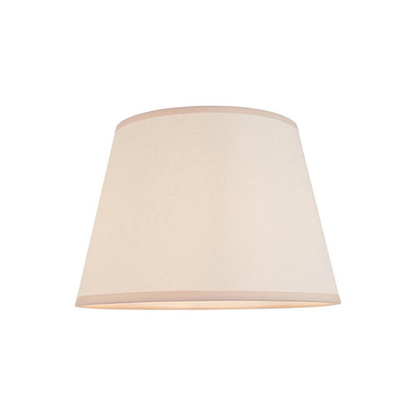 Endon Brockbury 35cm tapered lamp shade in vintage white cotton mix with an almond white taped edge, shown on a plain white background.