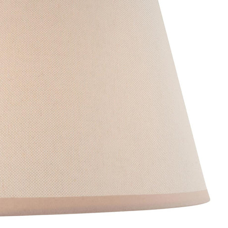 Close-up of the Endon Brockbury 35cm tapered lamp shade in vintage white cotton mix, showing the woven fabric texture and almond white taped edge.