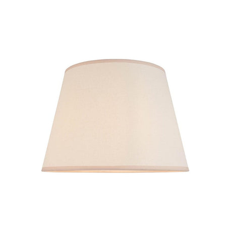 Endon Brockbury 40cm tapered lamp shade in vintage white cotton mix with an almond white taped edge, shown on a plain white background.