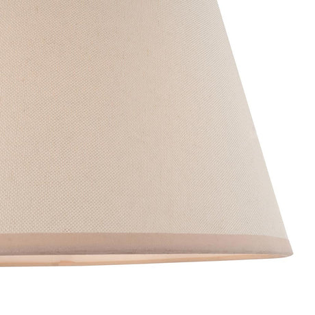 Close-up of the Endon Brockbury 40cm tapered lamp shade in vintage white cotton mix, showing the fabric weave and contrasting almond white taped edge.