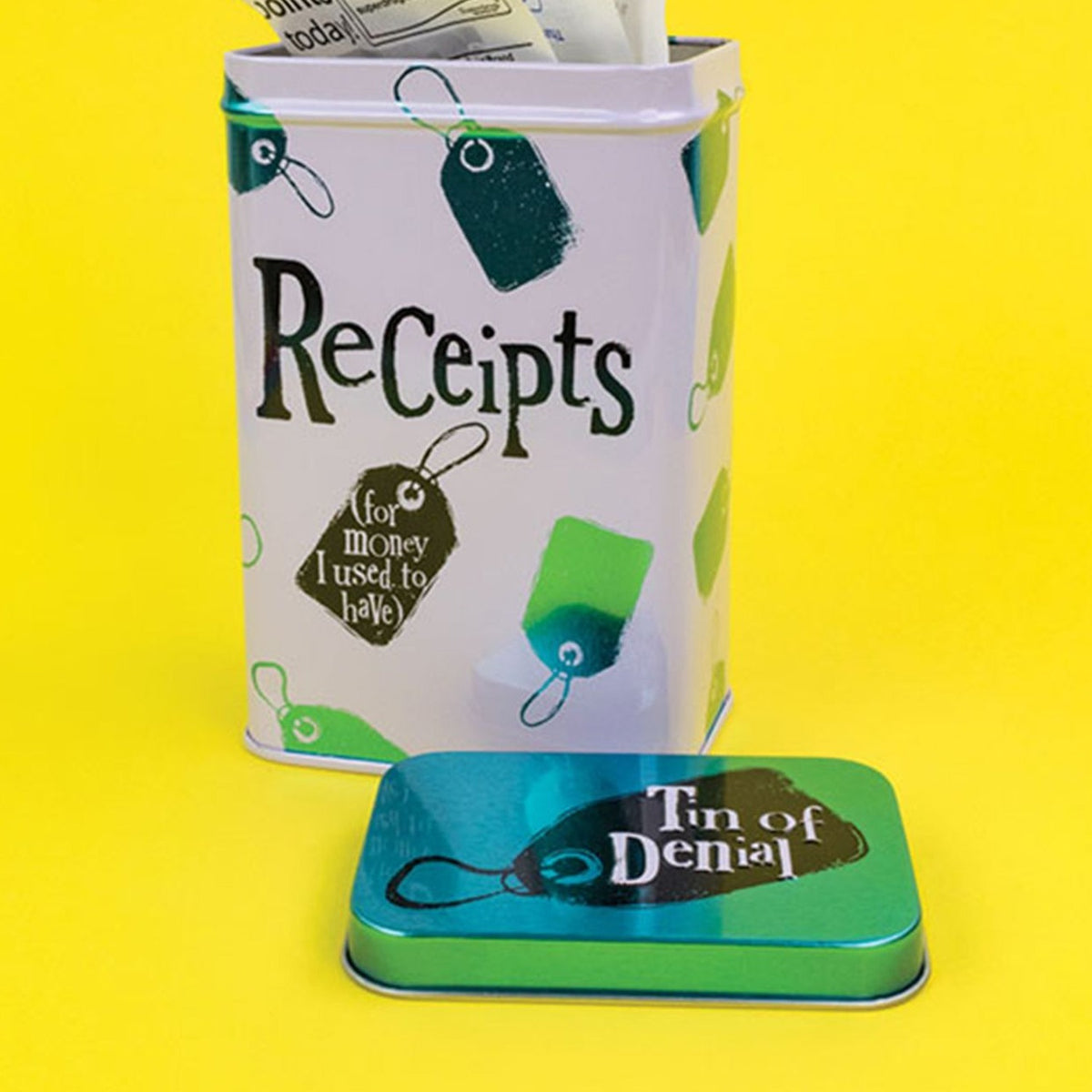 Receipts Tin of Denial Lidded Aluminium Storage Box - White