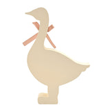 Cream MDF goose-shaped plaque with a pink ribbon bow at the neck, standing on one leg, shown on a plain white background.