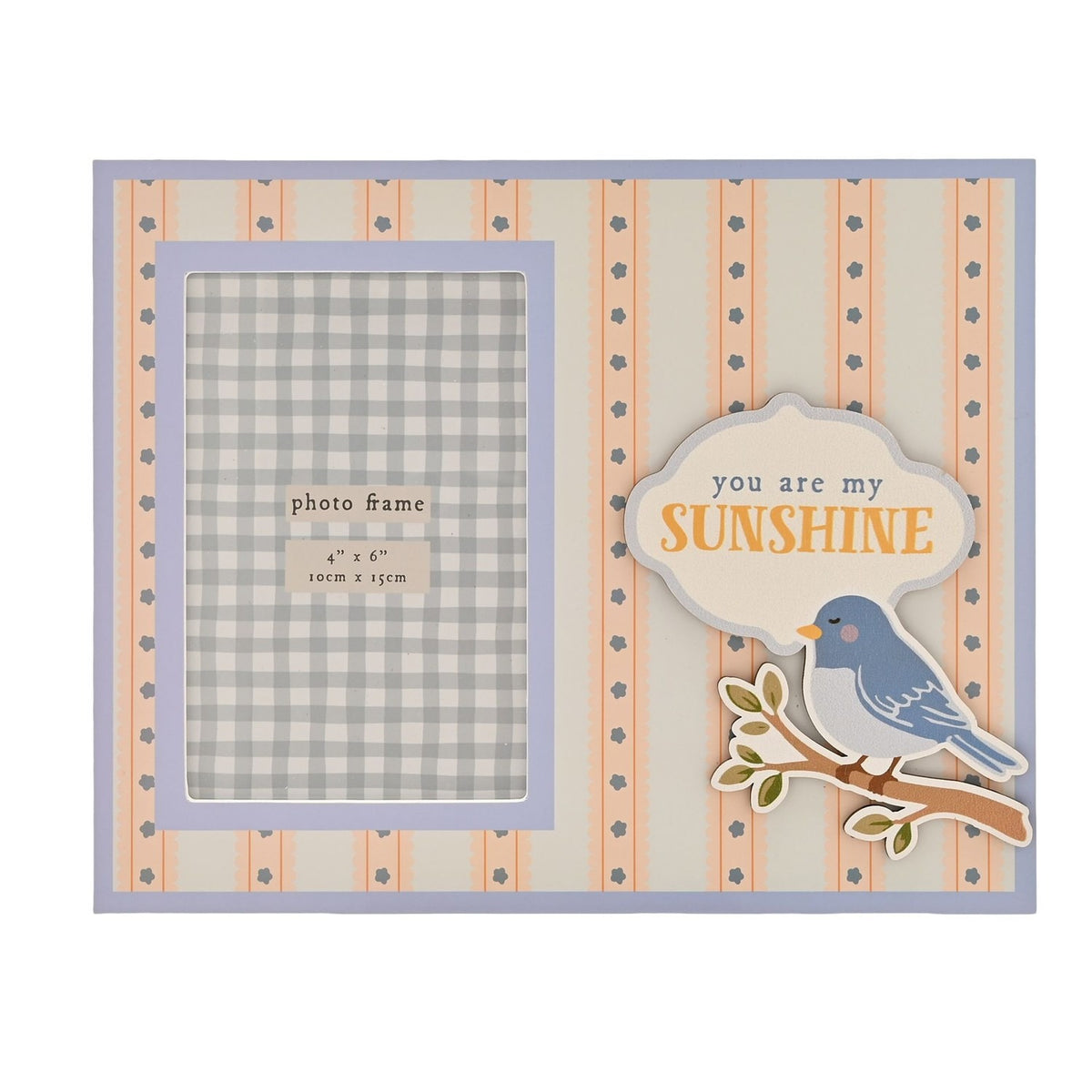 You Are My Sunshine Bird and Stripe MDF Photo Frame 6 x 4in