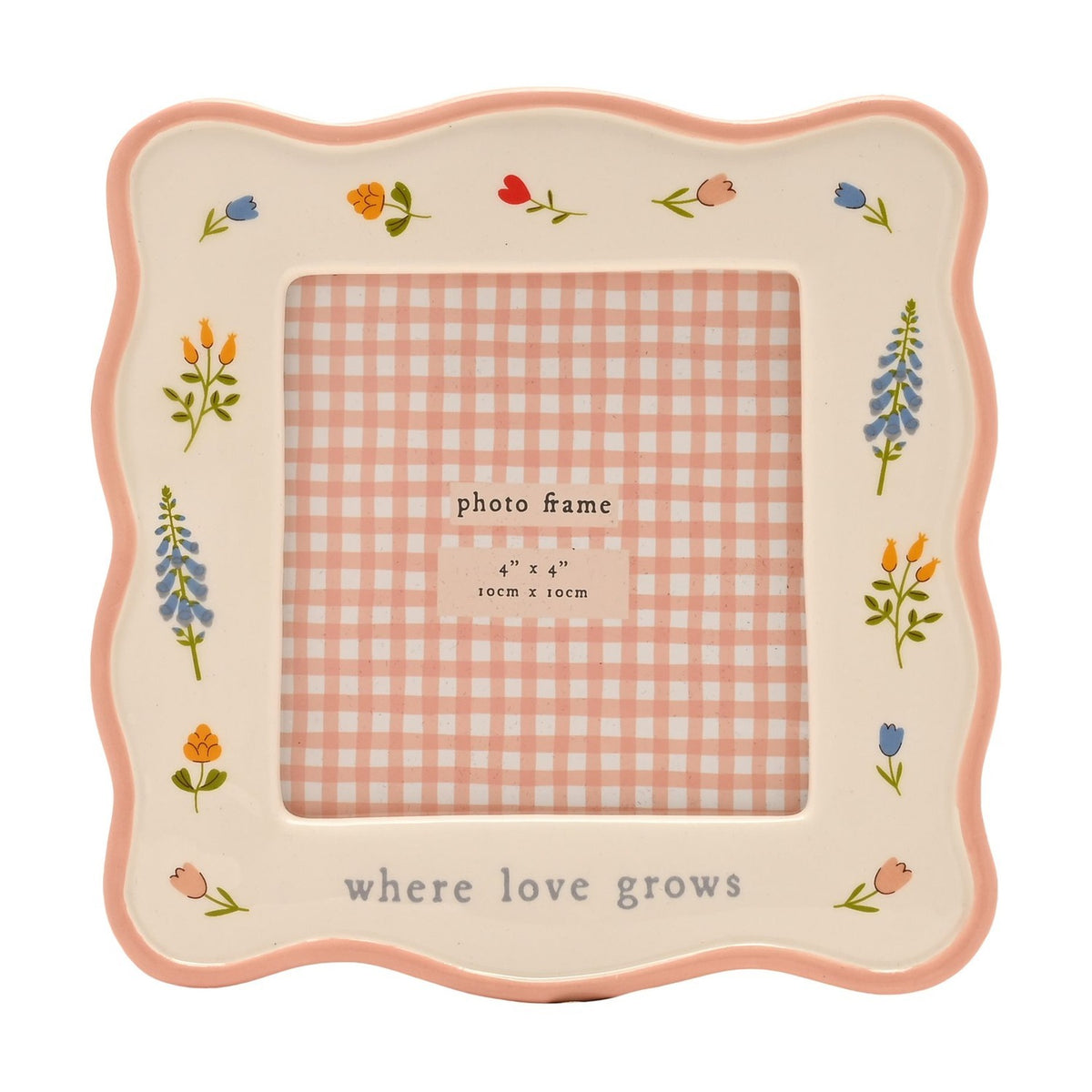 Buttercup & Bloom Ceramic Photo Frame 4 x 4in - Cream & Pink
