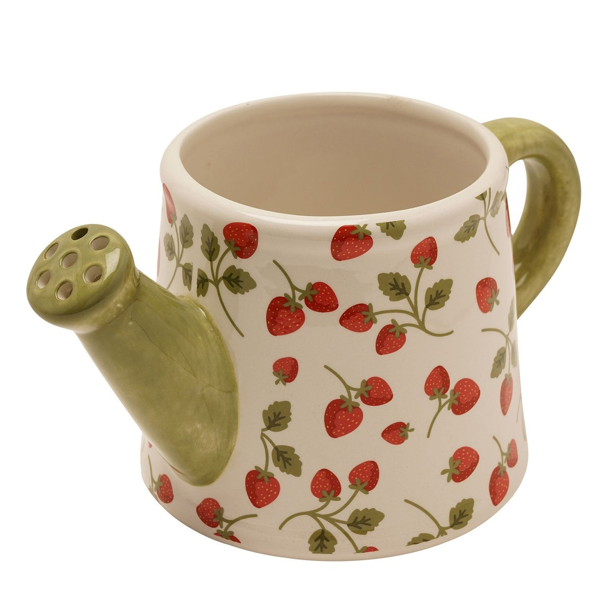 Small Strawberry Watering Can Ceramic Planter - Cream & Green
