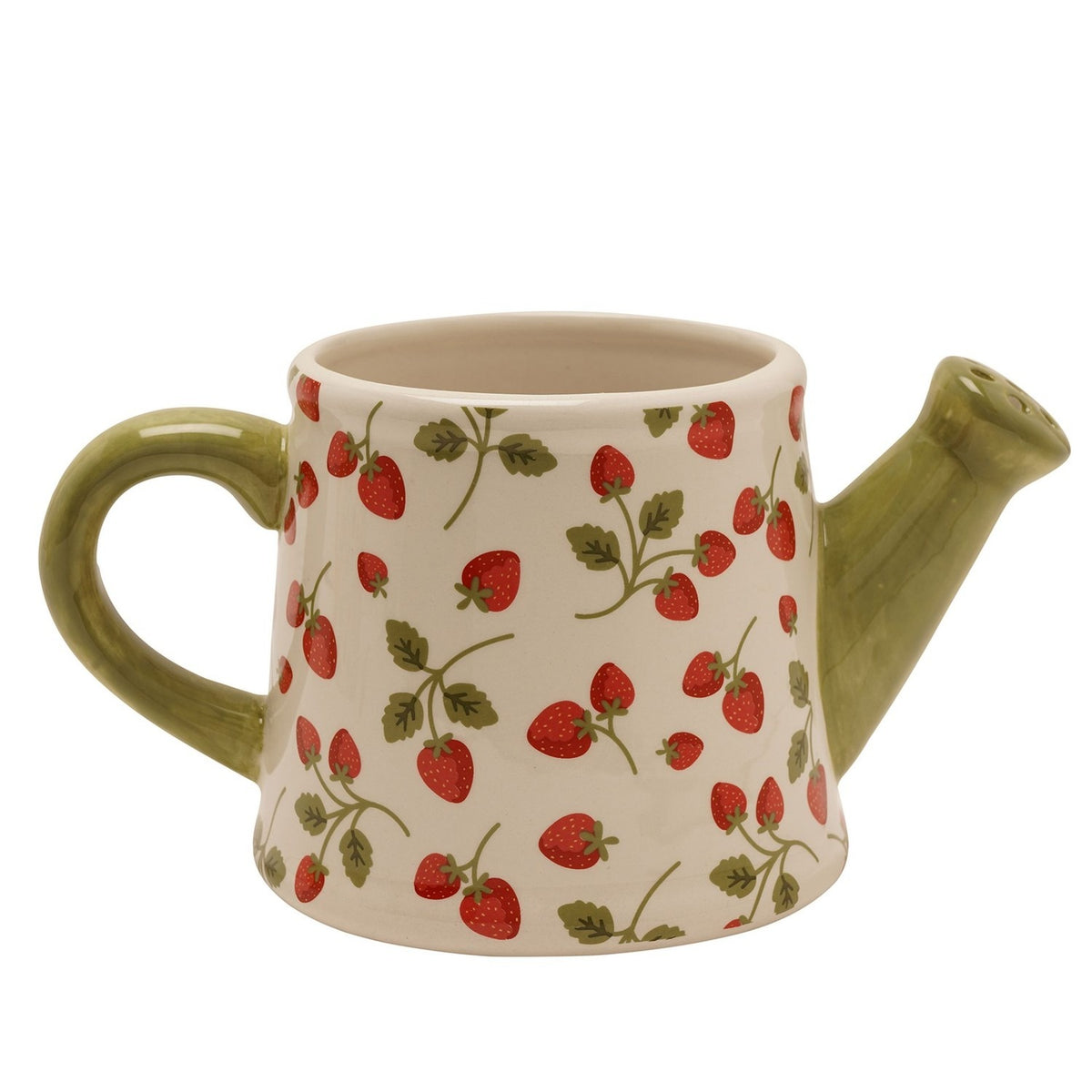 Small Strawberry Watering Can Ceramic Planter - Cream & Green