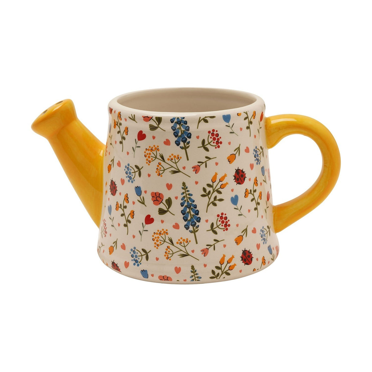 Large Floral Watering Can Ceramic Planter - Cream & Yellow
