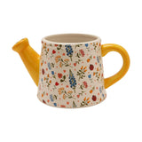 Large Floral Watering Can Ceramic Planter - Cream & Yellow