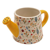 Large Floral Watering Can Ceramic Planter - Cream & Yellow