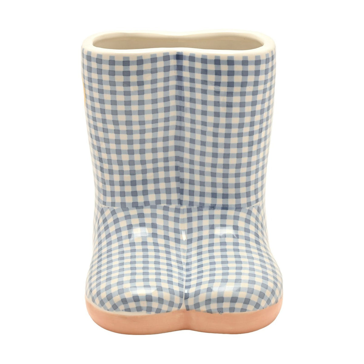 Small Sunshine Gingham Boots Ceramic Planter - Blue & White