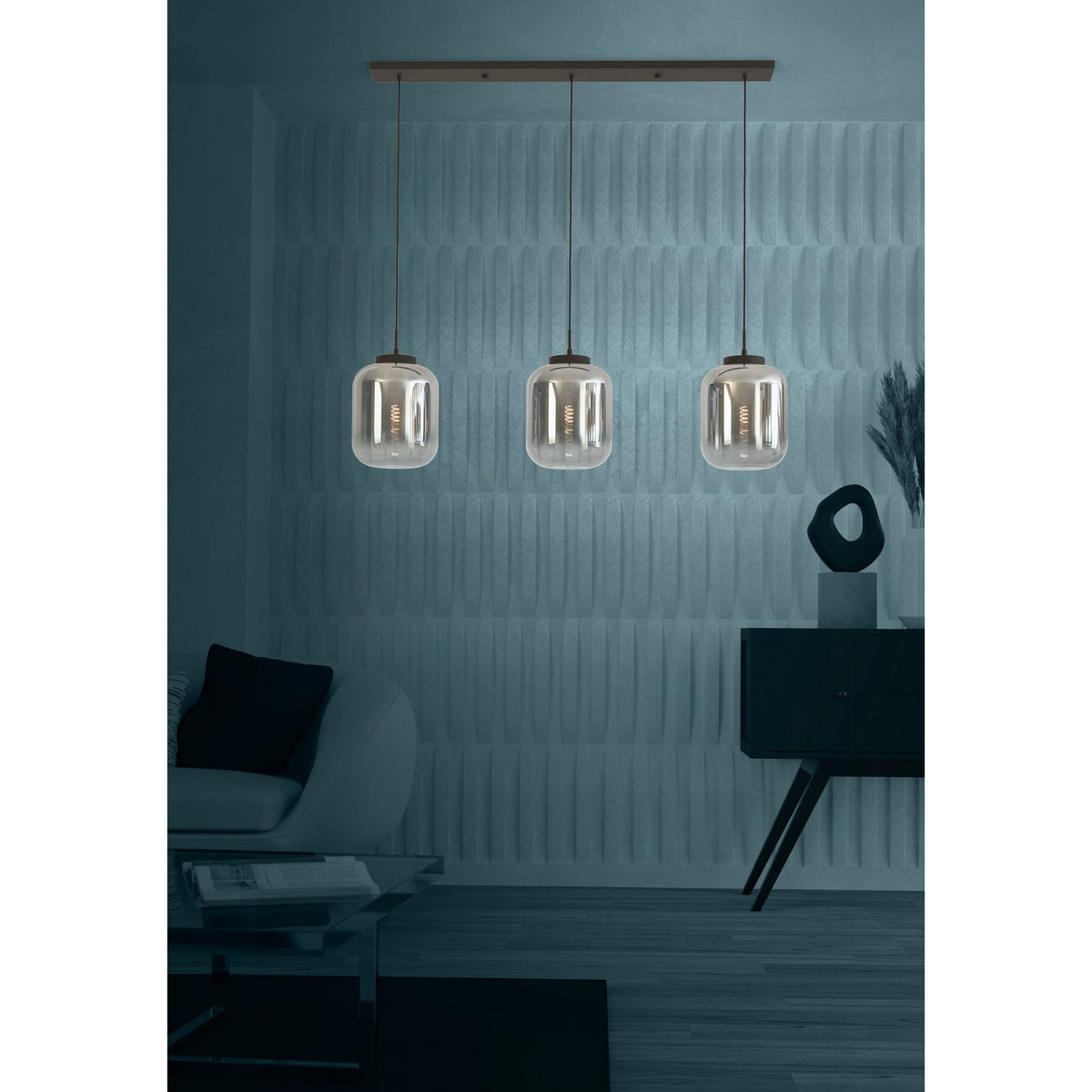 Bulciago Smoked Glass Linear Pendant Light - Black