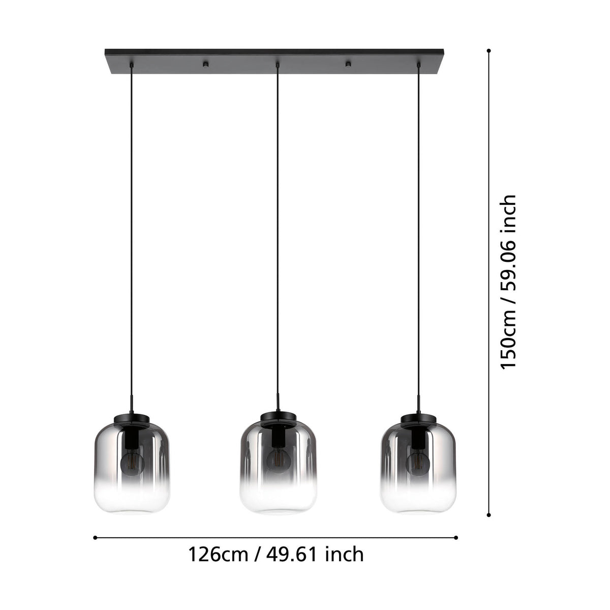 Bulciago Smoked Glass Linear Pendant Light - Black