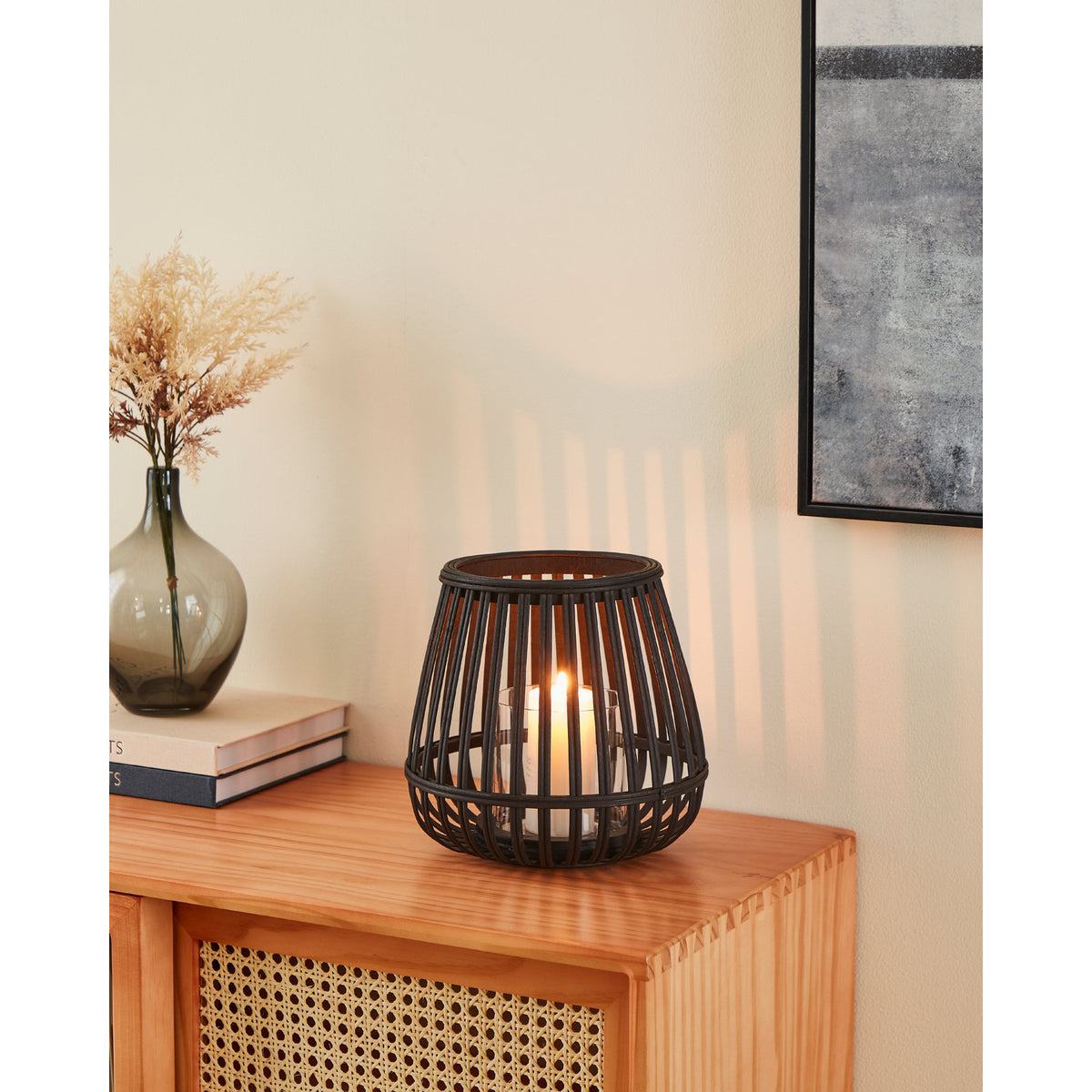 Bunawan Bamboo Candle Lantern - Black