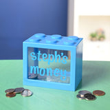 Personalisable Money Box with Full Alphabet Sticker Sheet - Blue