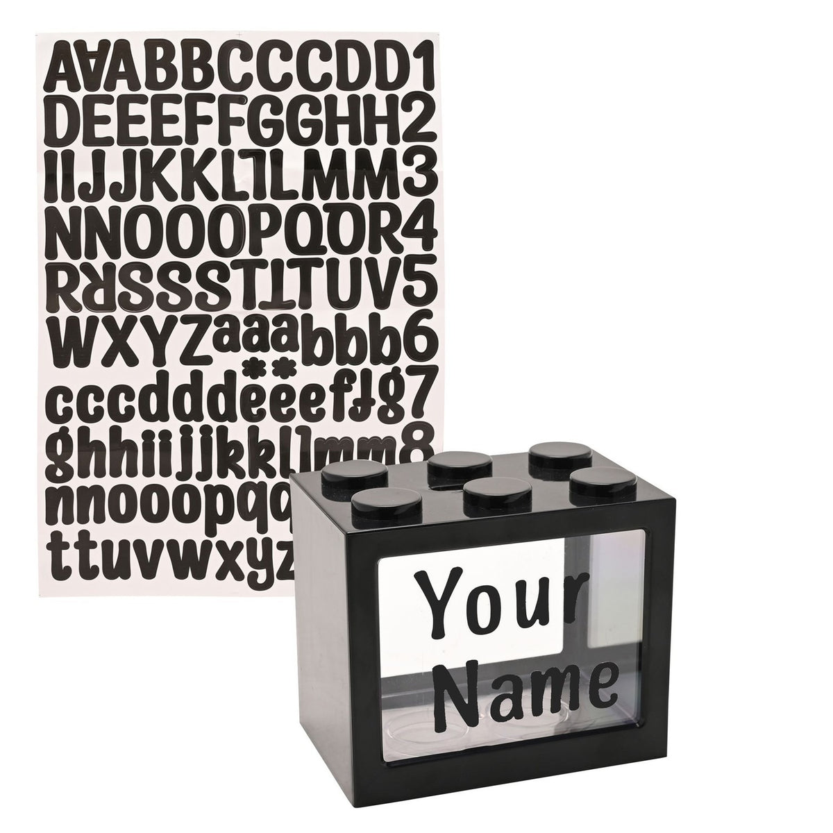 Personalisable Money Box with Full Alphabet Sticker Sheet - Black