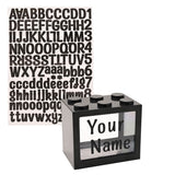 Personalisable Money Box with Full Alphabet Sticker Sheet - Black