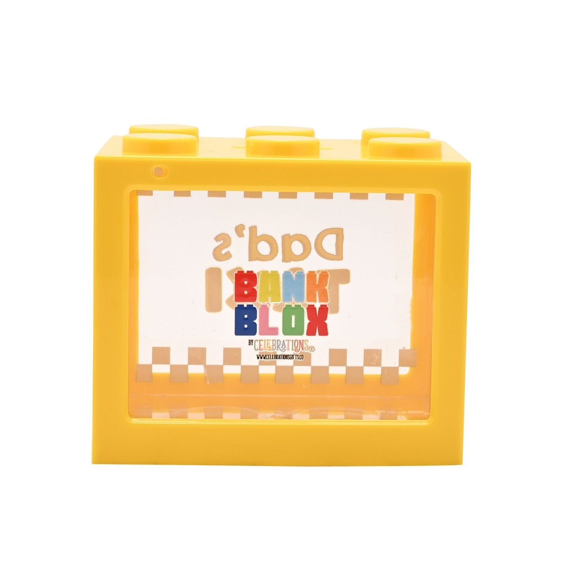Dad's Taxi Building Block Plastic Money Box with Window - Yellow