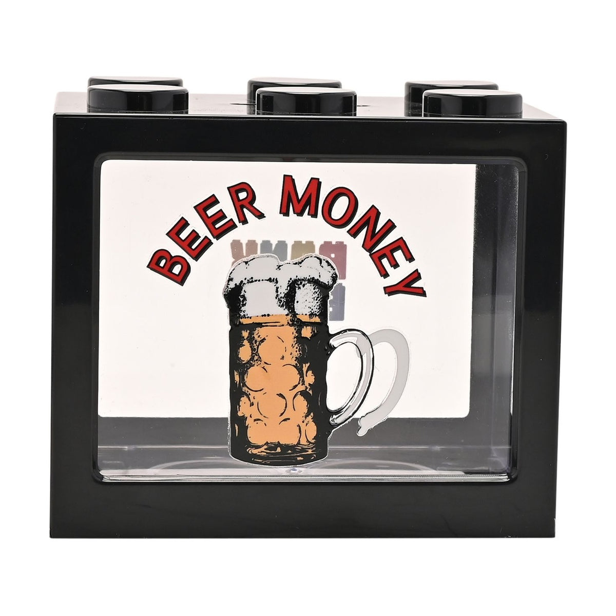 Beer Mug Brick Plastic Money Box with Clear Window - Black
