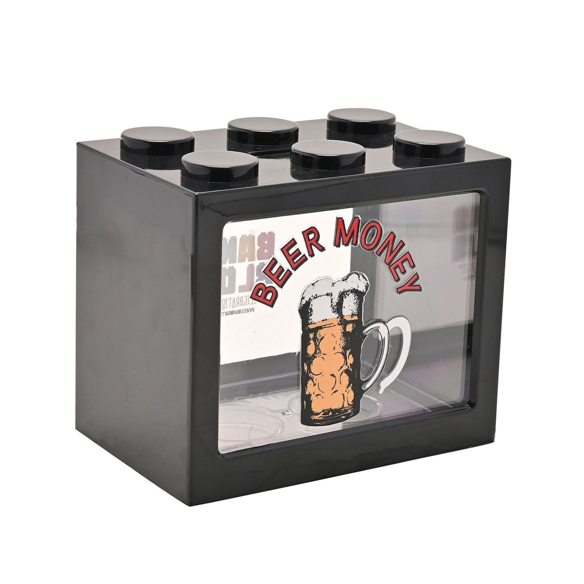 Beer Mug Brick Plastic Money Box with Clear Window - Black