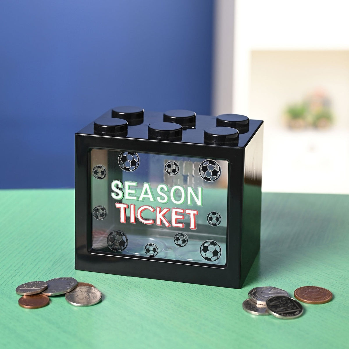 Season Ticket Football Plastic Money Box with Window - Black