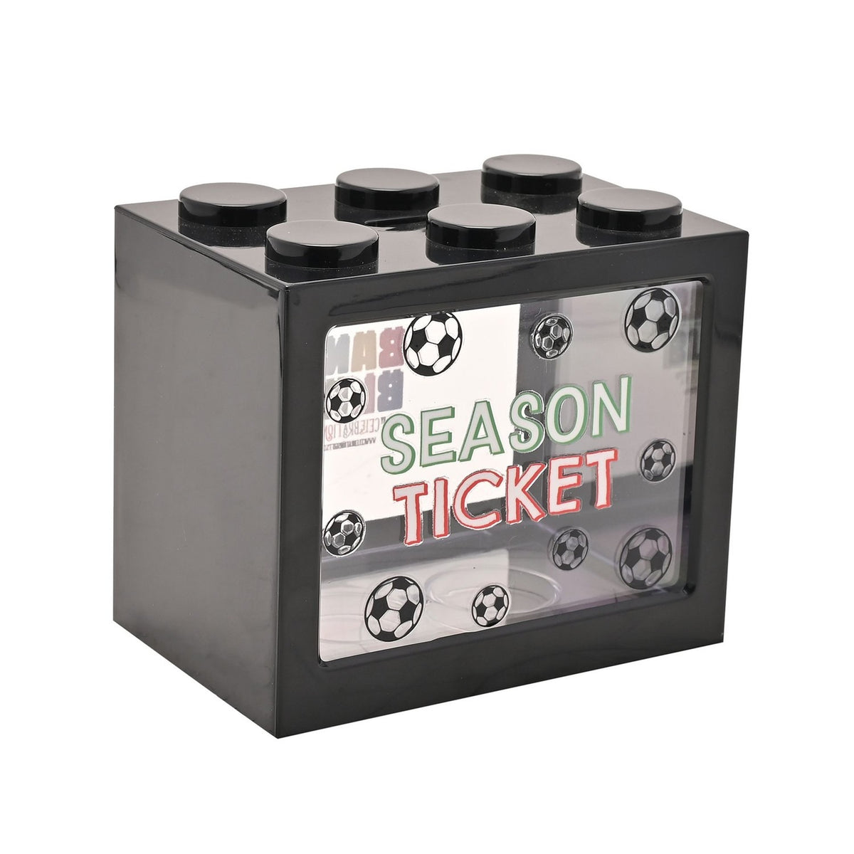 Season Ticket Football Plastic Money Box with Window - Black