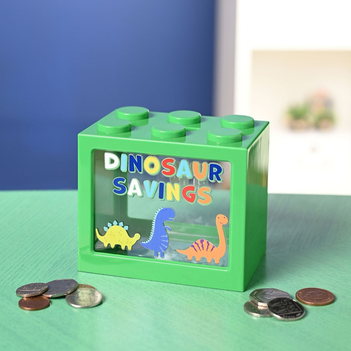 Dinosaur Savings Building Block Plastic Money Box - Green