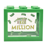 First £££ Million Building Block Plastic Money Box - Green