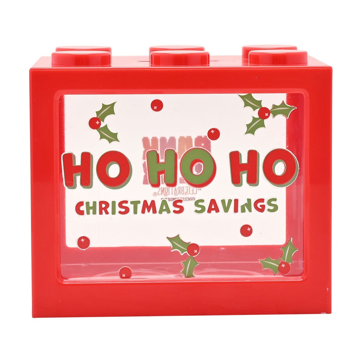 Ho Ho Ho Building Block Plastic Money Box with Window - Red