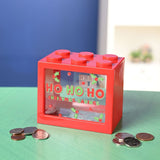 Ho Ho Ho Building Block Plastic Money Box with Window - Red