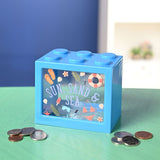 Sun, Sand & Sea Building Block Plastic Money Box - Blue