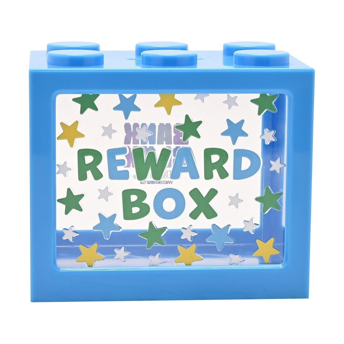 Star Print Reward Building Block Plastic Money Box - Blue