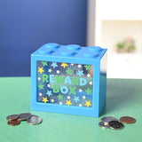 Star Print Reward Building Block Plastic Money Box - Blue