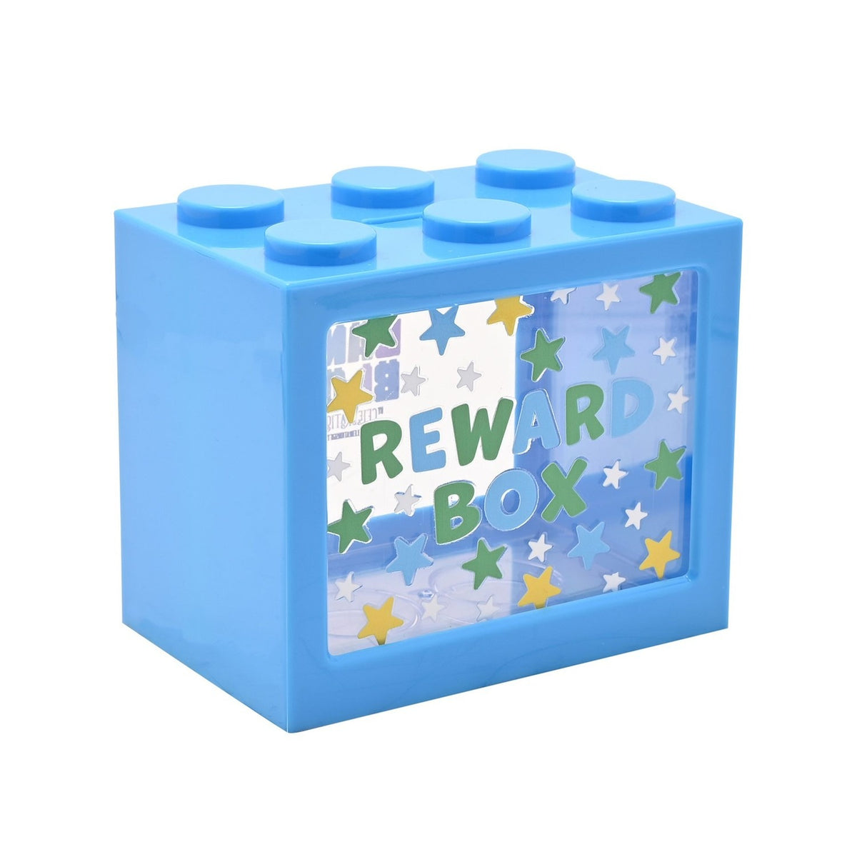 Star Print Reward Building Block Plastic Money Box - Blue