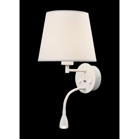 Caicos LED Wall/Reading Light With USB Charger - White
