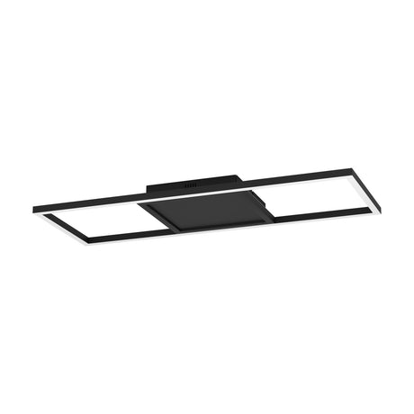 Calagrano Smart LED Flush Ceiling Light, an open rectangular black aluminium and steel frame with an off-centre square panel, integrated LEDs, shown on a plain white background.
