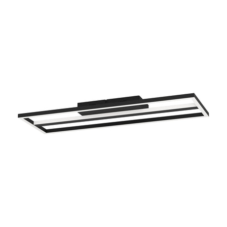 Calagrano Smart LED Flush Ceiling Light, a slim black rectangular fixture with an outer frame and central light bar, aluminium and steel body with white diffuser, shown on a plain white background.