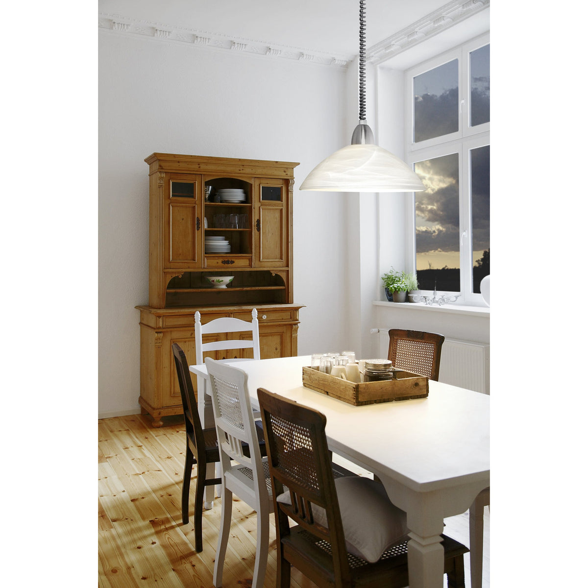 Calbette Glass Pendant Light - Grey & Satin Nickel