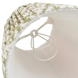 Endon Caldgrove 16cm tapered lamp shade in herb garden green, interior view showing pleated leaf-print faux linen, white lining and candle clip fitting.