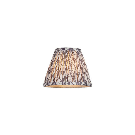 Endon Caldgrove 16cm tapered lamp shade in pearl grey pleated faux linen with a soft leaf print and taped edge, shown on a plain white background.