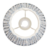 Endon Caldgrove 20cm tapered lamp shade in shell bay blue faux linen with leaf print, viewed from above showing pleated fabric and fixed gimbal fitting.