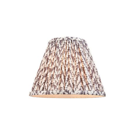 Endon Caldgrove 25cm tapered lamp shade in pearl grey faux linen with a pleated leaf print and taped edges, shown on a plain white background.