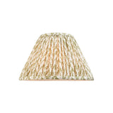 Endon Caldgrove 30cm tapered lamp shade in herb garden green, gathered pleated faux linen with a leaf print and taped edges, on a white background.