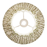 Endon Caldgrove 30cm tapered lamp shade in herb garden green with pleated leaf-print faux linen, taped edges and gimbal fitting, viewed from below.
