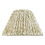 Endon Caldgrove 30cm tapered lamp shade in herb garden green, with gathered pleated faux linen and a leaf print, shown on a plain white background.