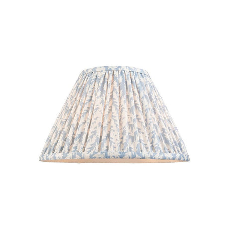 Endon Caldgrove 30cm tapered lamp shade in shell bay blue with a pleated faux linen finish and subtle leaf print, shown on a plain white background.